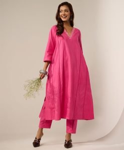 Hot pink panelled kurta - Mist Flora