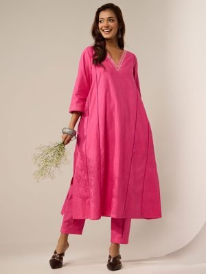 Hot pink panelled kurta - Mist Flora