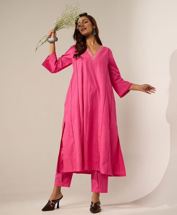 Hot pink panelled kurta - Mist Flora