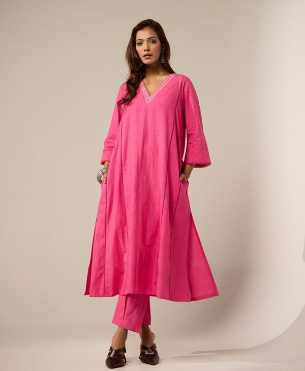 Hot pink panelled kurta - Mist Flora