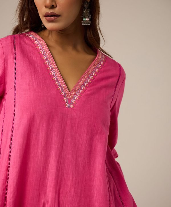 Hot pink panelled kurta - Mist Flora