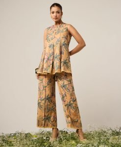 Mustard Yellow Printed Cotton Co-ord Set- Set of 2 - Mist Flora