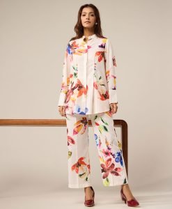 Off White Printed Cotton Co-ord Set- Set of 2 - Mist Flora