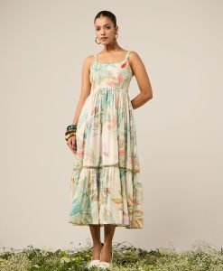 Yellow Printed Cotton Dress - Mist Flora