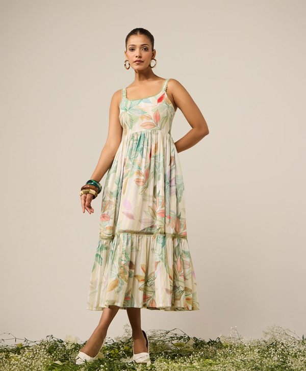 Yellow Printed Cotton Dress - Mist Flora