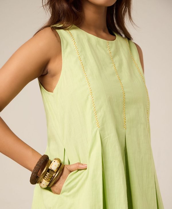 Mint Green Embroidered Cotton Co-ord Set- Set of 2 - Mist Flora