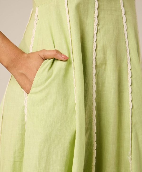 Mint Green Lace Work Cotton Dress - Mist Flora