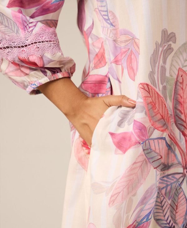 Multicolor Printed Cotton Kurta with Pants- Set of 2 - Mist Flora
