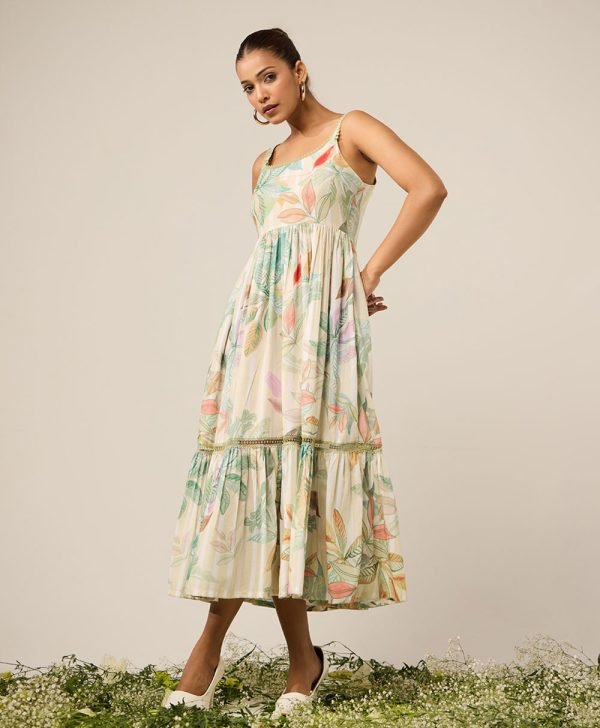 Yellow Printed Cotton Dress - Mist Flora