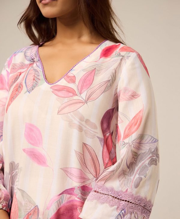 Multicolor Printed Cotton Kurta with Pants- Set of 2 - Mist Flora