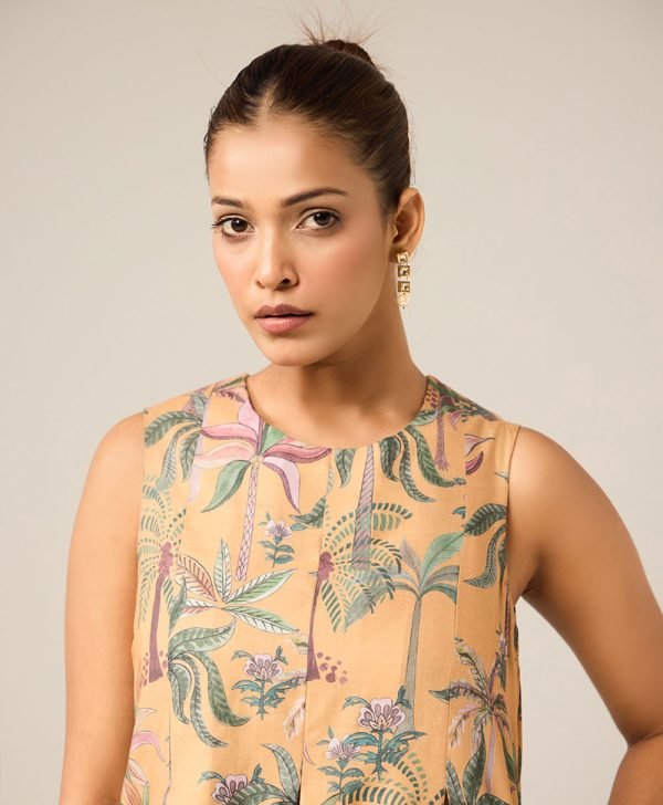 Mustard Yellow Printed Cotton Co-ord Set- Set of 2 - Mist Flora