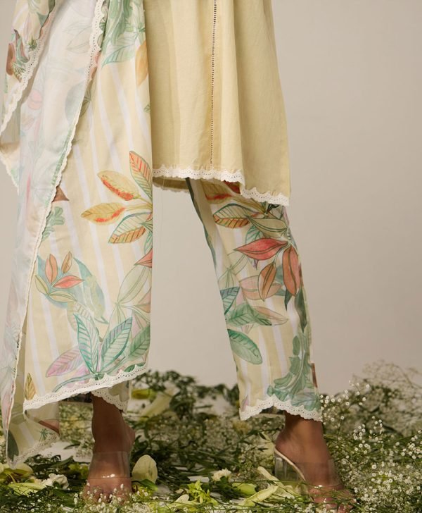 lime stripe suit set with dupatta - set of 3 - Mist Flora
