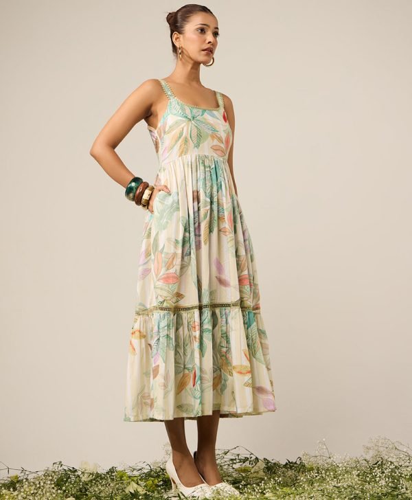 Yellow Printed Cotton Dress - Mist Flora