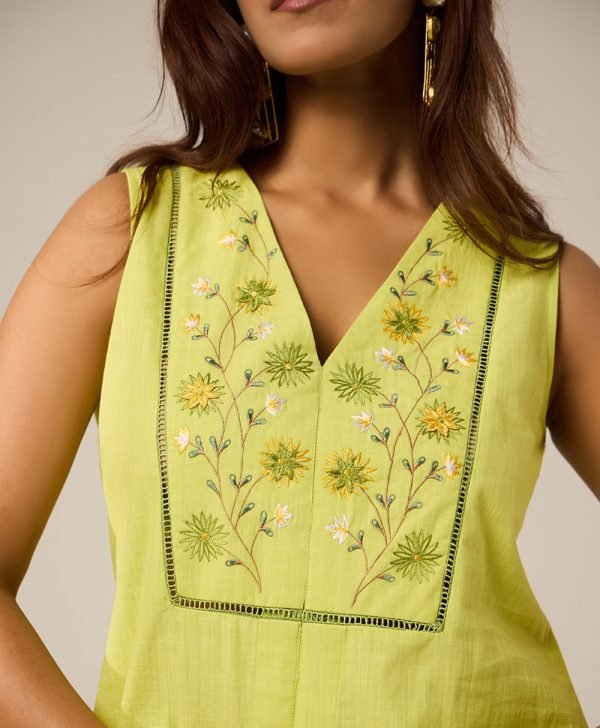 Lime green embroided set - Mist Flora