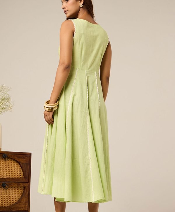 Mint Green Lace Work Cotton Dress - Mist Flora