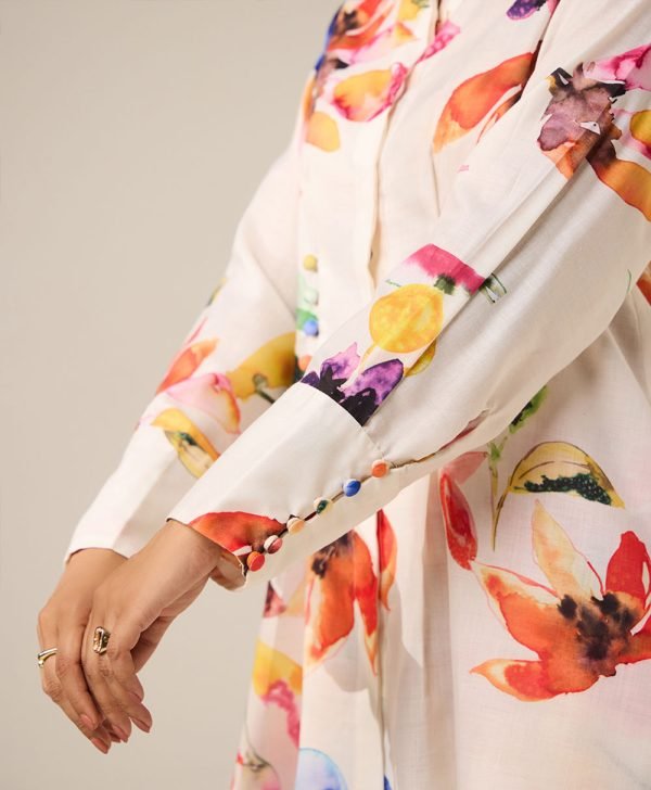Off White Printed Cotton Co-ord Set- Set of 2 - Mist Flora