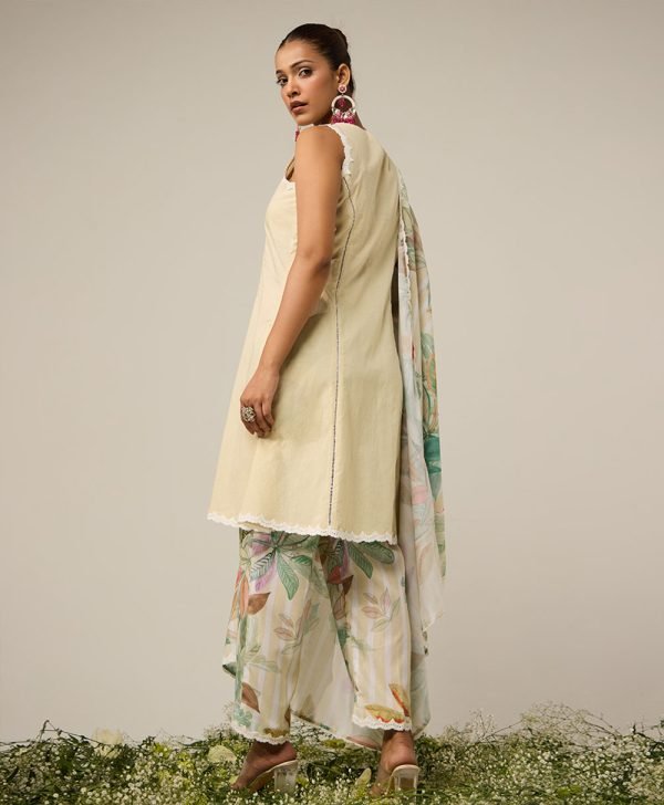 lime stripe suit set with dupatta - set of 3 - Mist Flora