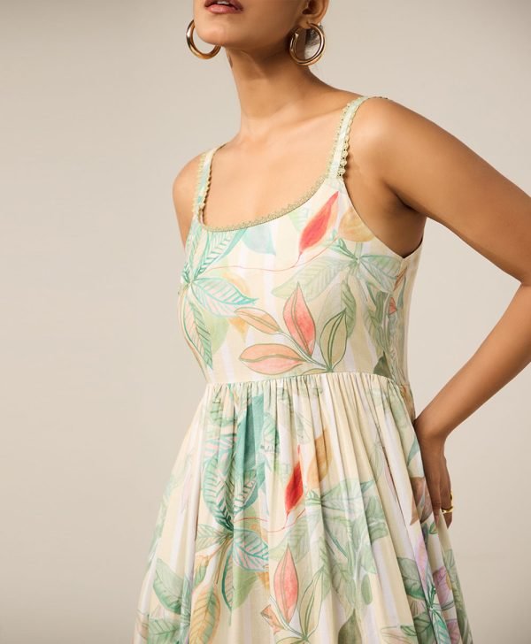 Yellow Printed Cotton Dress - Mist Flora