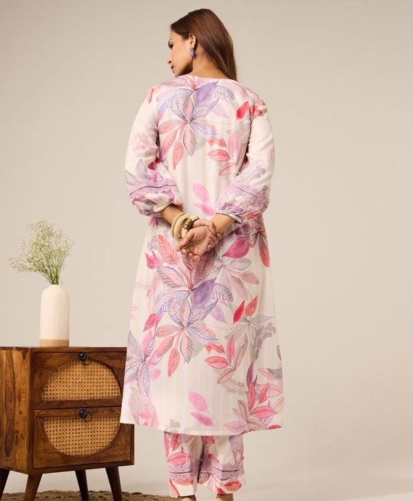 Multicolor Printed Cotton Kurta with Pants- Set of 2 - Mist Flora