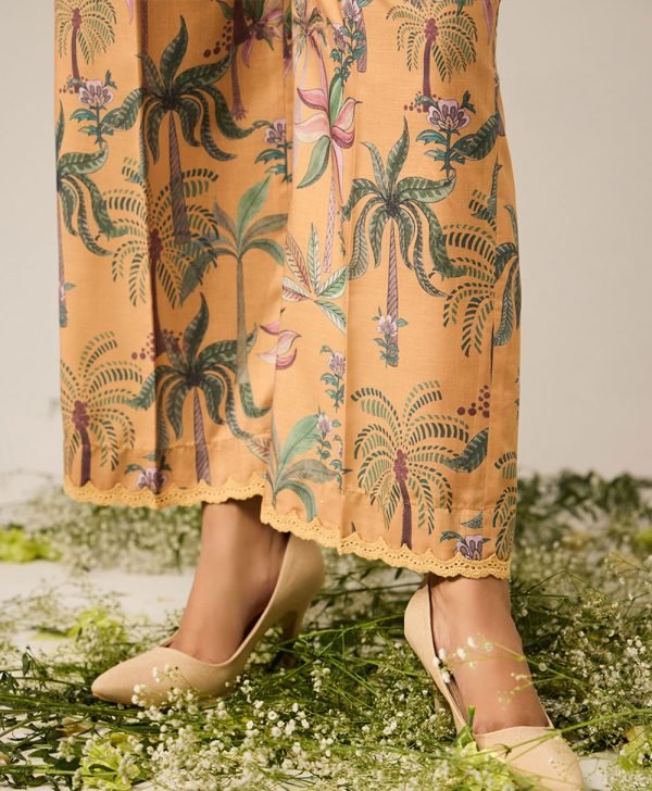 Mustard Yellow Printed Cotton Co-ord Set- Set of 2 - Mist Flora