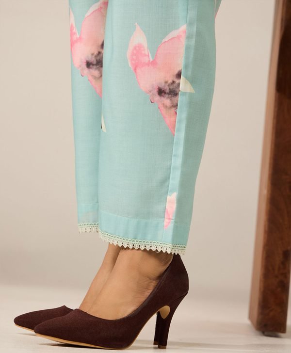 Mint Green Printed Cotton Kurta with Pants- Set of 2 - Mist Flora