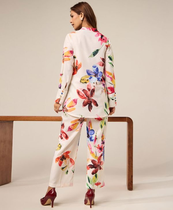 Off White Printed Cotton Co-ord Set- Set of 2 - Mist Flora