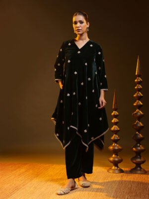 Bottle Green a Symmetric kurta set