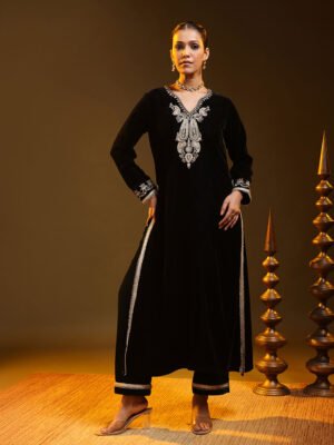 Classic Black Kurta Set with Silver Embroidery