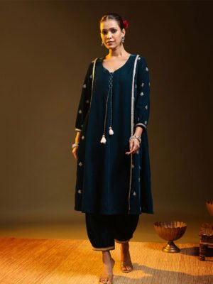 Teal Elegance Embroidered Kurta Set
