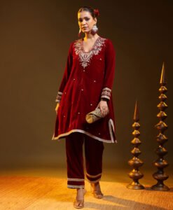 Red Embroided kurta set