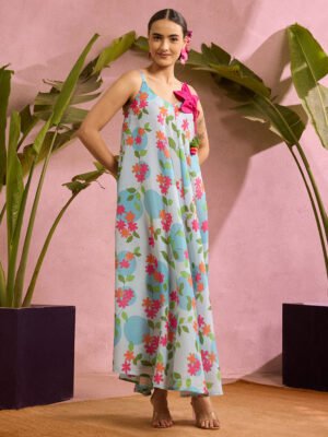 Blue Blossom Printed Maxi Dress