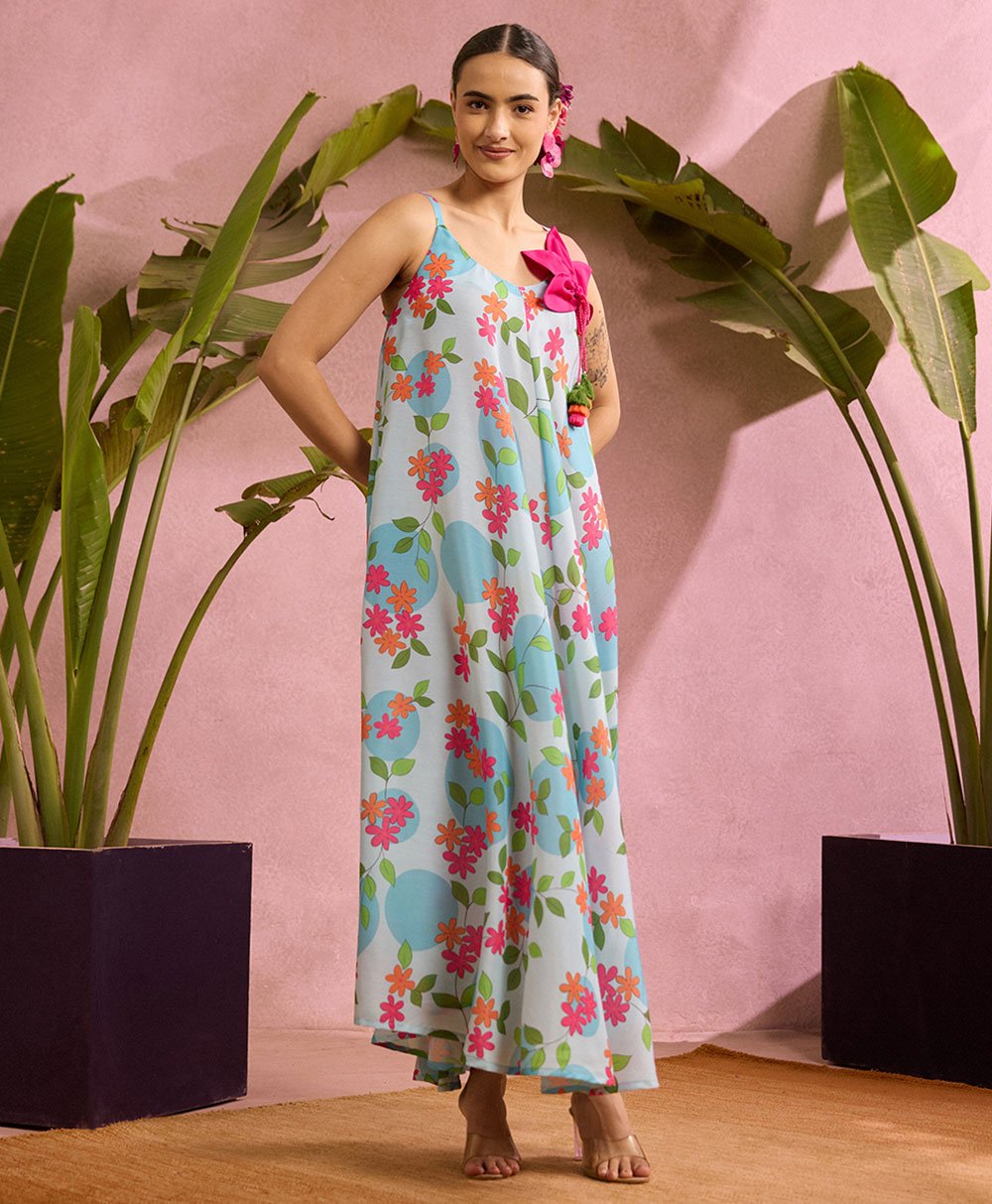Blue Blossom Printed Maxi Dress