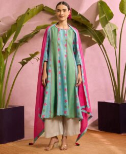 Mint Blossom Kurta Palazzo Set with Dupatta