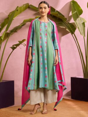 Mint Blossom Kurta Palazzo Set with Dupatta