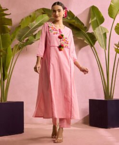 Blush Bloom Embroidered Straight Kurta Set