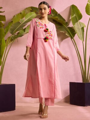 Blush Bloom Embroidered Straight Kurta Set