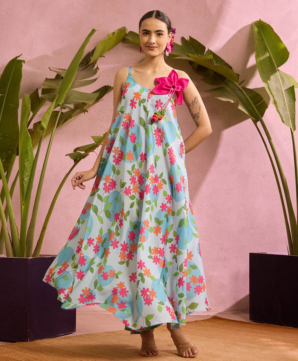 Blue Blossom Printed Maxi Dress