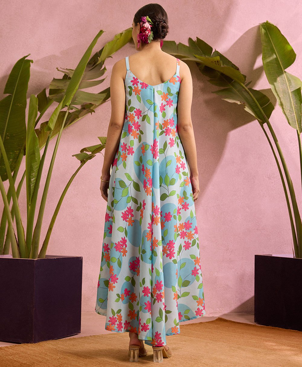 Blue Blossom Printed Maxi Dress
