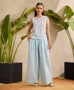 Sky Blue Embellished Sleeveless Co-ord Set