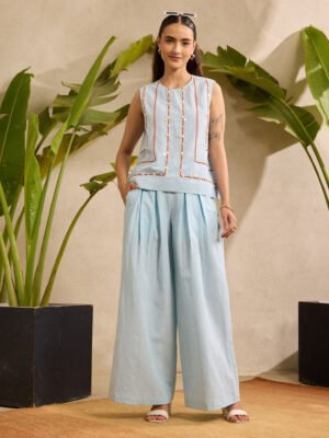 Sky Blue Embellished Sleeveless Co-ord Set